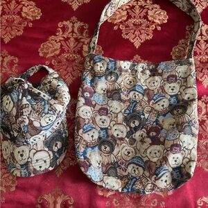 Vintage Teddy Bear Tapestry Bag & Hat Set